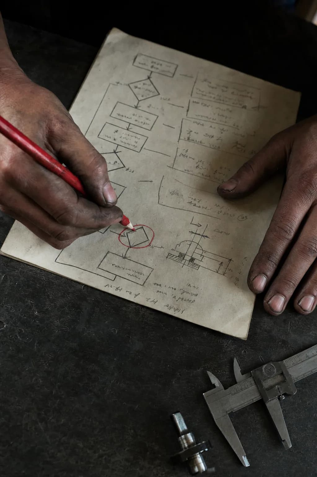 A process owner marking a decision point on an operational procedure